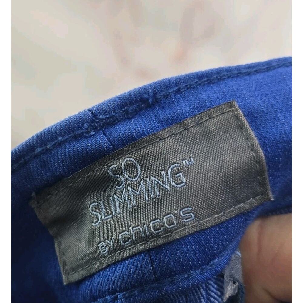 Chicos Pants Women 10 1.5 Cobalt So Slimming Colored Denim Gem Jewel Bling Glam - Picture 3 of 12